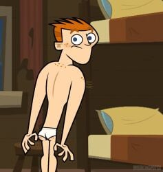 accurate_art_style big_ass big_butt blush blushing breakingpotsu caught freckles freckles_on_ass freckles_on_face gay ginger ginger_hair illustration male male_only scott_(tdi) shocked shocked_expression total_drama:_revenge_of_the_island total_drama_island underwear white_underwear