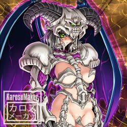 blush covered_crotch covered_nipples female green_eyes grey_hair karosu-maker monster_girl summoned_skull wings yu-gi-oh!