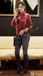 3d blue_eyes brown_hair busty capcom claire_redfield claire_redfield_(jordan_mcewen) dawdle3d female female_focus female_only full_body hourglass_figure long_hair ponytail resident_evil resident_evil_2 resident_evil_2_remake standing tagme wide_hips