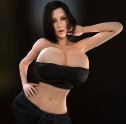 1girls 3d 3d_(artwork) alternate_breast_size asymmetrical_hair bare_shoulders big_hips black_hair black_jeans black_pants breasts_bigger_than_head breasts_bigger_than_torso cleavage clothed clothed_female enormous_breasts female female_only female_solo gigantic_breasts hand_on_head hand_on_hip hand_on_own_head hand_on_own_hip hips hourglass_figure huge_breasts huge_hips jeans kate_beckinsale large_hips looking_at_viewer massive_breasts midriff pants selene_(underworld) slim_waist small_waist solo_female thighs thin_waist top_heavy tube_top tubetop underworld upper_body vaako vampire vampire_girl wide_hips