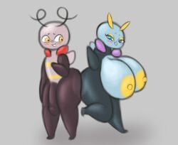 antennae_(anatomy) anthro ass big_breasts big_penis black_body blue_eyes blush breasts duo female generation_3_pokemon genitals hi_res illumise jovi_cap male nintendo nipples penis pokemon pokemon_(species) thick_thighs volbeat wings yellow_eyes yellow_nipples