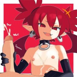 1boy 1girls bat_wings black_gloves brat bratty champchidi cum cum_on_body cum_on_breasts demon demon_girl demon_wings disgaea disgaea_d2 ejaculation erection etna etna_(disgaea) flat_chest flat_chested gloved_handjob gloves handjob light-skinned_female light-skinned_male light_skin makai_senki_disgaea makai_senki_disgaea_2 mini_wings o-ring_choker o-ring_collar penis pointy_ears pov red_hair red_wings skull_earrings small_breasts smirk smug smug_face smug_grin smug_smile solo_focus squeezing squeezing_penis straight wings