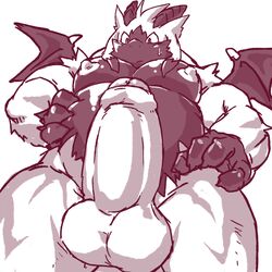 athletic balls belly claws dragon embarrassed erect_nipples erection fur glans horn kuroma male male_only nipples nude pecs penis scalie simple_background sketch slightly_chubby solo sweat torte uncut wide_hips wings