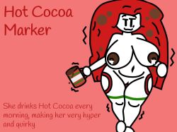 1girls female find_the_markers hot_cocoa hot_cocoa_marker lactating lactation naked_female red_body red_hair shaking sleep_deprived white_skin