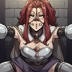 ai_generated armor big_breasts bitch_(shield_hero) green_eyes looking_at_viewer malty_s_melromarc nose_hook open_mouth red red_hair swine tate_no_yuusha_no_nariagari