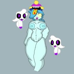 1girls 2boys blue_hair brawl_stars colette_(brawl_stars) ghost ghost_girl inspector_colette squeak_(brawl_stars) yellow_eyes