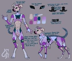 2024 5_fingers absurd_res animal_genitalia anthro balls biped canid canine canis claws color_swatch domestic_dog english_text feelferal feral fingers floppy_ears genitals hi_res machine male male_only mammal model_sheet paws quadruped robot sheath solo tail text