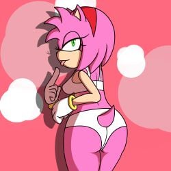 1girl amy_rose ass bra clothed confidentartist hedgehog hedgehog_girl panties red_dress smug smug_face sonic_(series) sonic_the_hedgehog_(series) tongue tongue_out underwear white_bra white_panties white_underwear