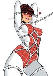 1girls 2dnsfw biting_lip biting_own_lip bodysuit bondage collar domino_mask fully_clothed horny horny_female leash lipbite marvel marvel_comics mary_jane_watson mask masked_female mature_female milf nipple_bulge red_hair skintight skintight_bodysuit solo solo_female solo_focus spider-man_(series) spinneret_(mary_jane_watson) superhero_costume superheroine tied_up webs