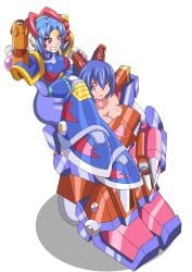 2girls blue_hair buti-yu capcom female female_only goliath_(ride_armor) mega_man mega_man_x ride_armor rule_63 tagme vile