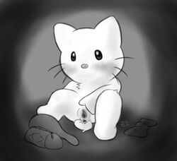 1girls anthro anus blush chu clitoris felid feline female female_only furry hello_kitty hello_kitty_(character) hello_kitty_(series) kitty_white looking_at_viewer mammal mirror monochrome nude pussy sanrio solo spread_legs spreading tagme