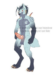 1boy abs anthro canine erection furry helaviskrew horn knot male male_only mammal model_sheet penis solo testicles text url watermark white_background wolf