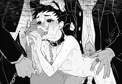 3boys anal blush chains collar cum cum_in_ass cum_in_mouth cum_inside cum_on_body cum_on_face dai_gyakuten_saiban facial fellatio femboy garamgum gay girly group_sex gyakuten_saiban hand_on_head handjob leash licking monochrome multiple_boys nude oral ryunosuke_naruhodo sex size_difference spitroast tagme testicles the_great_ace_attorney threesome yaoi