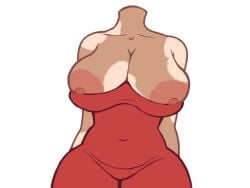 big_breasts breasts brown_body clothes clothing cutout fat half-dressed half_naked huge_breasts large maiden miko nipples red_dress shrine sideboob tight transraccoon underboob vitiligo