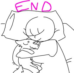 anon bed big_breasts breasts canine clothed clothing comic cuddling female flaccid male mammal mr._wolf_(toybox_pals) penis pillow plushie size_difference the_end the_weaver toybox_pals wolf