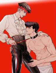 collar diamond_is_unbreakable dominant_male gay jojo's_bizarre_adventure josuke_higashikata male male/male male_only maledom polina29297783 rohan_kishibe submissive_male yaoi