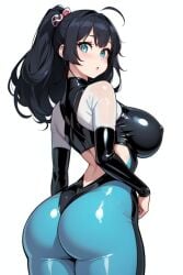 abuse_kink ai_generated big_breasts black_hair blue_eyes huge_breasts pale_skin thick_ass thick_thighs