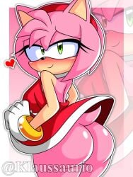 1girl amy_rose ass blush cute_ass exposed_ass exposed_butt female female_only furry_female gloves green_eyes heart hedgehog hedgehog_ears hedgehog_girl klaussaurio nice_ass no_panties pink_hair pink_skin red_dress sega sonic_(series) sonic_the_hedgehog_(series) tagme twitter twitter_username white_gloves