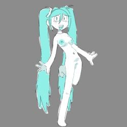 breasts cartoony casual_nudity creature_create_(artist) fully_nude hatsune_miku nonsexual_nudity pussy white_skin