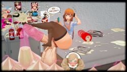 3d ann_takamaki artificial_vagina blonde_hair blue_eyes condom condom_balloon cum cum_everywhere eastboundaura88 excessive_cum female female_only formeraura88 futanari gooning huge_balls huge_cock hyper_penis orange_hair persona persona_5 sakura_futaba sex_toy thick_thighs