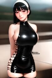 ai_generated animegirl big_breasts black_dress blushing busty latex red_eyes spy_x_family waifu yor_briar yor_forger