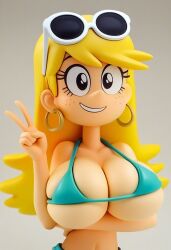 ai_generated big_breasts bikini cleavage earrings figurine leni_loud magnavox nickelodeon peace_sign smiling the_loud_house