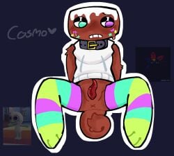 collar cosmo_(dandy's_world) dandy's_world dandys_world fluffy fluffy_tail freckle_stars heterochromia hoodie nervous non-human small_penis solo tail tentacle_dick thighhighs toony