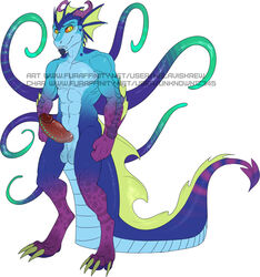 1boy abs bioluminescence canine dragon erection fin helaviskrew looking_at_viewer male male_only mammal model_sheet monster penis scalie solo tentacle testicles text url watermark