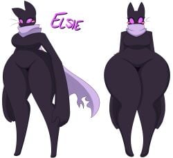 2024 absurd_res anthro big_breasts black_body blush blush_stickers breasts dewwydarts dewwydartz dialogue domestic_cat elise_(dewwydartz) elsie_(dewwydarts) enderman featureless_breasts featureless_crotch felid feline felis female furry hi_res huge_thighs hybrid long_arms looking_at_viewer mammal microsoft minecraft mojang mostly_nude purple_scarf purple_sclera scarf scarf_only simple_background solo speech_bubble standing tagme text thick_thighs thigh_gap white_background wide_hips xbox_game_studios