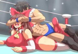 1boys 1girls breasts headlock kon4869 reimu_hakurei shetake tagme touhou wrestling