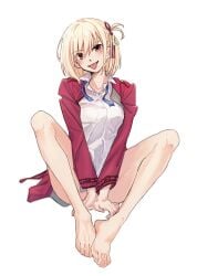 1girls ash_blonde_hair bare_legs bare_thighs barefeet barefoot beautiful_face beautiful_girl beautiful_smile big_eyes blonde_female blonde_hair blondie blush feet hair_ornament happy happy_female innocent_smile knees knees_up koyomania legs lycoris_recoil nice_body nice_girl nishikigi_chisato perfect_girl_smile red_eyes seducing seduction seductive seductive_gaze seductive_mouth seductive_smile sexy_face short_hair showing_tongue sitting sitting_down sitting_on_floor slender_body soft_blush tongue tongue_out uniform