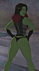 ai_art ai_generated animated ass black_thong booty buns female female_only gamora green_skin guardians_of_the_galaxy marvel round_ass round_butt swinging_hips tagme video
