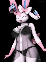 adorable anthro anthropomorphic belly belly_button breasts closed_eyes clothes cute eeveelution female pokegal pokegirl pokegirl_as_pokemon pokemon pokemon_(species) pokemorph pokensfm render sexy sexy_clothes sfm smiling smiling_female source_filmmaker source_filmmaker_(artwork) sylveon