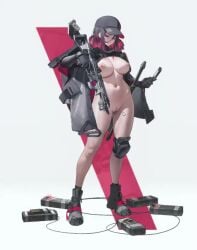 1girls animated baseball_cap breasts bypos44 cellphone chadwyn e.h._(nikke) edit elysion_harper_(nikke) functionally_nude goddess_of_victory:_nikke naked_footwear nude official_style pussy tactical_gear tagme video