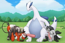 animal_genitalia animal_penis anthro anthro_on_feral autofellatio balls big_dom_small_sub canine canine_penis cum cupric dragoon erection feral from_behind_position furry genital_slit group group_sex houndoom inflation knot landscape legendary_pokemon long_neck long_penis looking_away looking_pleasured lugia male mammal masturbation mightyena mounting nintendo nude oral outside penis penis_grab pokemon pokemon_(species) precum reclining sex sheath size_difference slit tapering_penis threesome tongue tongue_out x03 yaoi zoophilia