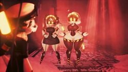 1boy 3d 3girls abandoned_building ai_assisted ai_generated android belt big_breasts black_dress black_legwear cg dark_background detailed_background digital_art disassembly_drones garter_straps glitch_productions gloves glowing_eyes group hat heels high_heels holding_lantern huge_breasts indoors j_(murder_drones) lantern large_areolae large_ass looking_at_viewer metallic_body murder_drones n_(murder_drones) orange_glow pointed_feet police_hat ponytail pose red_glow robot_girl serial_designation_j serial_designation_n serial_designation_v sexualized short_dress standing suggestive thick_thighs thighhighs twintails uniform v_(murder_drones) visor wide_hips yellow_eyes yellow_stripes
