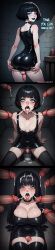 ai_generated before_and_after big_breasts bimbofication black black_hair blue_eyes covered_in_cum crossdressing cum_in_mouth cum_on_breasts cum_on_face dungeon feminization futanarization latex latex_clothing latex_suit multiple_penises sissification surrounded_by_penises voluptuous voluptuous_futa
