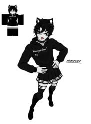 1boy artist_name boy clothed femboy glasses hoodie male male_focus male_only open_mouth pale-skinned_male pale_skin penis reference_image riverver roblox roblox_avatar robloxian self_upload skirt tagme