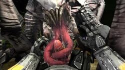 1boy 1boy1girl 1girls alien alien/human alien_girl armor bodysuit drool drooling evolve evolve_(copyright) female human human_penetrating interspecies long_tongue male male/female mammal monster oral penis pov saliva salivating sex sharp_teeth teeth tinyfaceart tongue tongue_out tonguejob wraith_(evolve)