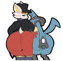 digitalpelican cinderace lucario female furry breasts big_breasts huge_breasts cleavage thick_thighs wide_hips big_ass huge_ass bubble_butt tagme pokemon pokemon_(species) tag me