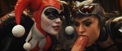 2girls 3d balls bare_ass bare_breasts batman batman_(bruce_wayne) batman_(series) big_breasts black_nail_polish black_nails blowjob breasts busty catwoman catwoman_(injustice) clothed clothed_female clothed_sex clown_girl clown_makeup cock_worship cupping_balls dc dc_comics deepthroat eyelashes facepaint fellatio female ffm_threesome goggles goggles_on_forehead goggles_on_head harley_quinn harley_quinn_(classic) harley_quinn_(injustice) huge_breasts injustice_2 jester jester_cap jester_costume jester_hat jester_outfit just_the_tip large_breasts male multiple_females multiple_girls nail_polish nipples painted_fingernails painted_nails rescraft teamwork