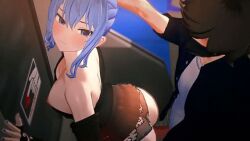 1boy 1girls 3d_animation ambiguous_penetration animated armwear bare_shoulders black_armwear black_facemask black_lingerie black_panties black_shirt black_skirt blue_eyes blue_eyes_female blue_hair blue_hair_female blue_nail_polish blue_nails breasts brown_hair brown_hair_male closed_mouth doggy doggy_style facemask hand_on_another's_head hololive hololive_gen_0 hololive_japan hoshimachi_suisei hoshimachi_suisei_(casual) idol koikatsu lowres masked masked_male molester nipples no_sound painted_nails penis penis_out pounded_from_behind raised_skirt rape raped_female rapist rapist_and_victim rapist_male sex sex_from_behind side_ponytail skirt small_breasts straight straight_sex tagme thrusting train train_interior ugoira upskirt upskirt_sex video virtual_youtuber visible_nipples vtuber white_shirt youtuber_girl