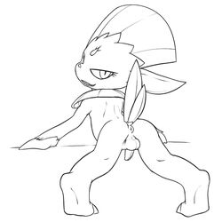 anthro anus ass backsack balls black_and_white evil_face inviting leaning leaning_forward line_art looking_at_viewer looking_back male_only monochrome nintendo penis perineum pokemon presenting presenting_hindquarters raised_tail tapering_penis video_games vulapa weavile