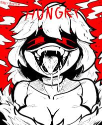 1girls breasts diddlydooter1 drooling female female_focus female_only horny horny_female hungry_mouth mawshot mouth_open murder_drones red_background red_eyes robot robot_girl robot_humanoid solo solo_female solo_focus three_tone tounge_out v_(murder_drones)