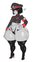 armband authoritarian b_o_x big_butt big_hips black_boots black_hair black_panties blunt_bangs boots bottom_heavy bottom_heavy_female bubble_ass bubble_butt child_bearing_hips confused cropped_jacket curvy cute cute_face expressionless female female_robot flat_chest g-string gigantic_thighs gloves grey_body high_heel_boots high_heels hourglass_figure huge_hips huge_thighs large_hips large_thighs latex_boots legwear looking_at_viewer machine massive_ass midriff military military_hat military_uniform navel panties peaked_cap revealing_clothes robot robot_commander_(bingbingzi) robot_girl robot_symbol sexy short short_hair shortstack skimpy skimpy_outfit slim_waist small_breasts stoic string_panties thick_thighs thigh_boots thighhigh_boots thighs thighs_bigger_than_head thunder_thighs tight_clothes uniform voluptuous voluptuous_female wide_hips