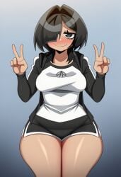 ai_generated ai_slop ass big_ass black_clothes black_eyes black_hair black_pants nunya nunya23456 nunya_(tiktok) oc original_character pose smile thick_body thick_thighs thighs tiktok tiktoker
