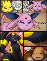 2016 3_fingers absurd_res ambiguous_gender animal_genitalia animal_penis ass ass_grab big_butt black_border black_fur black_nose blue_collar blush border brown_eyes brown_fur collar comic dialogue digitigrade domination duo ears_back eevee eeveelution english_text envy_(kuroodod) erection espeon eyelashes fan_character fangs female female_on_top femdom feral feral_on_feral front_view fur greed_(kuroodod) grin half-closed_eyes hand_on_ass hi_res jolteon kuroodod larger_female looking_down looking_up lying male mammal markings neck_tuft nintendo no_sclera nude on_back on_top open_mouth page_44 paws penetration penis pink_fur pink_tongue pokémon_(species) pokemon pokemon_(species) pov purple_eyes pussy raised_tail rear_view red_eyes reverse_cowgirl_position rough_sex sam_(kuroodod) sex shadow size_difference sloth_(kuroodod) smaller_male smile snout spread_legs spreading standing straight teeth text tongue tuft umbreon vaginal_penetration video_games white_fur yellow_fur yellow_markings