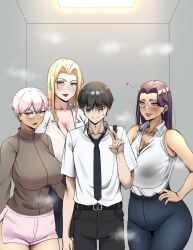 3girls dominant_female fai_(ringo) female foursome imminent_sex implied_sex male milf musk ringo shy_boy timid
