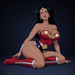 1girls ai_generated amazon arm_at_side arm_behind_back bangs bare_arms bare_legs bare_shoulders big_breasts black_background black_hair blue_eyes blue_leotard boots bracer breasts cleavage collarbone dc dc_comics dcau diana_prince earrings female_only female_solo footwear full_body gold_jewelry grey_background half-closed_eyes head_tilt heroine highleg highleg_leotard jewelry justice_league justice_league_unlimited legs leotard lips lipstick long_hair looking_at_viewer makeup multicolored_clothing multicolored_leotard neck parted_bangs red_boots red_footwear red_leotard red_lipstick serious sghero1234 shadow silver_bracer silver_earrings silver_jewelry sitting solo_female star star_(symbol) star_earrings star_print straight_hair strapless strapless_leotard superhero_costume superheroine themysciran thick_thighs thighs tiara two-tone_leotard wonder_woman wonder_woman_(dcau) wonder_woman_(series) yokozuwari