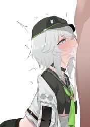 1boy 1girls big_breasts blowjob blush breasts clothed_female_nude_male clothing cum cum_in_mouth dushevnaya_(girls'_frontline_2) fellatio female girls'_frontline girls'_frontline_2:_exilium grey_hair hat jacket ksvk_(girls'_frontline) large_breasts long_hair looking_at_another looking_at_partner male neckerchief oral oral_sex orgasm pharetra_third sailor_collar school_uniform side_view sideboob tremble_spikes trembling underboob yanagui yanagui_yugi